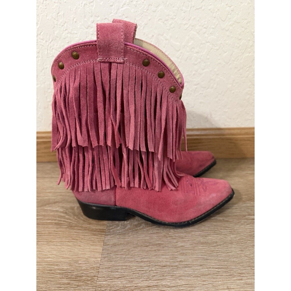 Girls Smoky Mountain Genuine Suede Pink Fringe Western Cowgirl Boots 1.5D